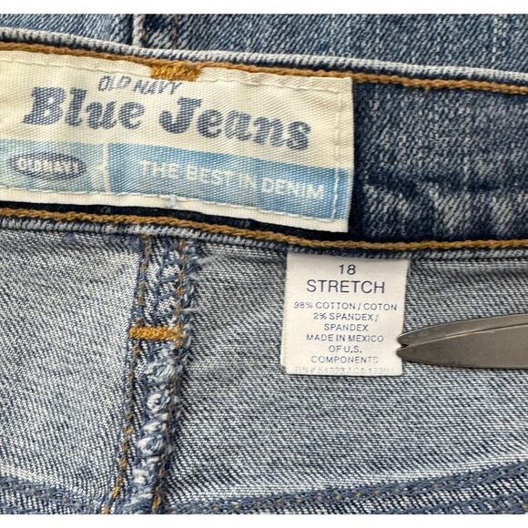 OLD NAVY Midi Denim Skirt Women Size 18 Blue Front Slit Pockets Y2K Hippie Retro - Picture 5 of 8